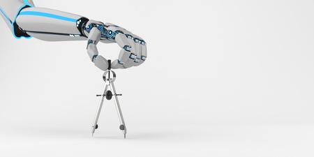 Humanoid robot with a compass in the hand. 3d illustration.の写真素材