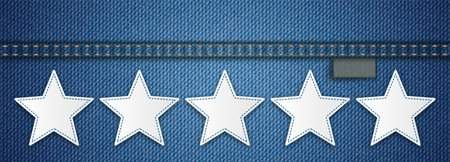 Blue jeans fabric with 5 white stars with blue seam. Eps 10 vector file.