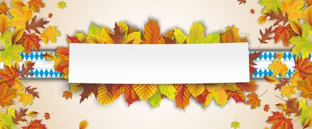 Oktoberfest header with autumn foliage and bavarian ribbon.    vector file.のイラスト素材