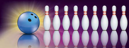 Purple bowling banner with pins and blue ball. Eps 10 vector file.のイラスト素材