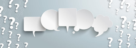 Gray background with white question marks and speech bubbles. Eps 10 vector file.のイラスト素材