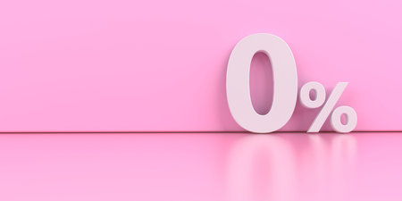 Zero percent on the pink background. 3d illustration.