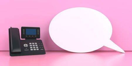 Business phone with a speech bubble on the pink background. 3d illustration.
