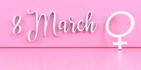 International Women's Day banner with white venus symbol. 3d illustration.
