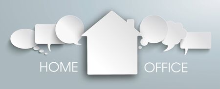 White paper speech bubbles with white text Home Office on the gray background. vector file.のイラスト素材
