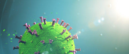 Corona virus on the blue background. 3d illustration.の写真素材