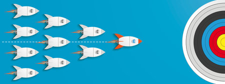 Business concept of the leader startup with a rocket and target on the blue background. Eps 10...