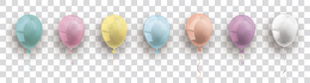 Pastel colored and transparent balloons with shadows on the checked background. vector file.のイラスト素材