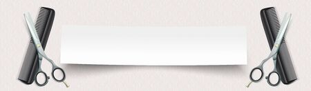 Paper banner with ornaments and hairdresser tools. Eps 10 vector file.のイラスト素材