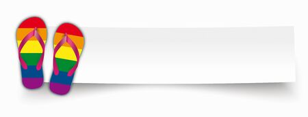 White paper banner with rainbow colored flip-flops. vector file.のイラスト素材