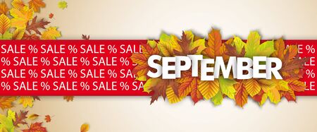 September sale background header with autumn foliage. vector file.のイラスト素材
