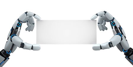 Hands of a robot with a business card. 3d illustration.の写真素材