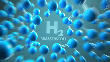 German text Wasserstoff, translate Hydrogen. 3d illustration.の写真素材
