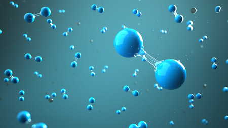 H2 hydrogen molecule on the gray background. 3d illustration.