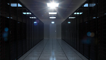 Server racks in a data center. 3d illustration.
