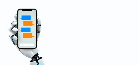 Humanoid robot answers the questions in the chat. 3d illustration.