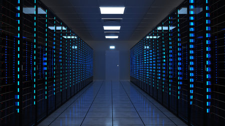 Server racks in a data center. 3d illustration.