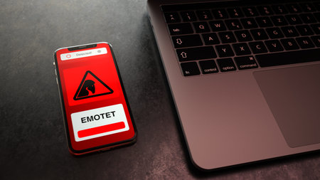 Smartphone is infected with the Trojan Emotet. 3d illustration.