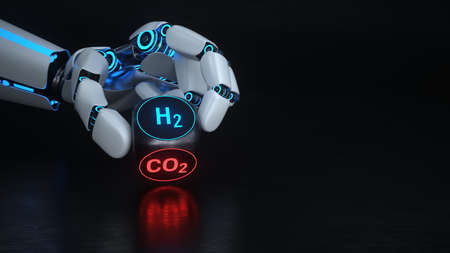 H2 is the future and with artificial intelligence the reduction of CO2 is possible.の写真素材