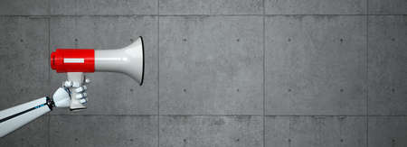 Humanoid robot hand with a bullhorn. 3d illustration.の写真素材