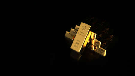 Fine gold bars 1kg on the dark table. 3d illustration.の写真素材