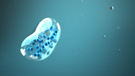 H2 molecule in the bubbles in the liquid. 3d illustration.
