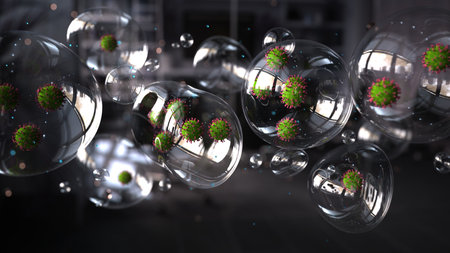Aerosols with the viruses indoors. 3d illustration.