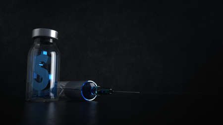 Earn money with the development of the anti-coronavirus vaccine. 3d illustration.の写真素材