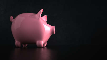 A pink piggy bank on the dark background. 3d illustration.の写真素材