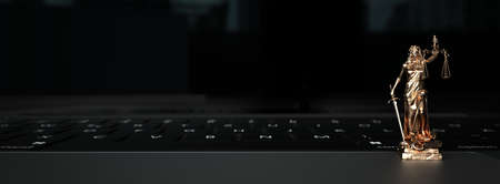 Lady justice statue on the notebook. 3d illustration.の写真素材