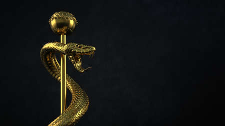 A statue with the snake on the staff of Asclepius. 3d illustration.の写真素材