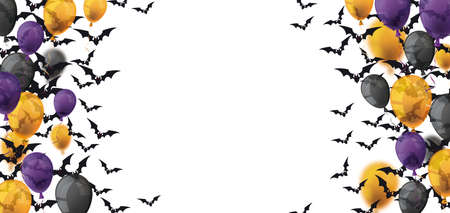 Halloween balloons  black bats on the white background.   vector file.のイラスト素材