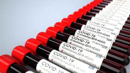 Positive corona test tubes. 3d illustration.
