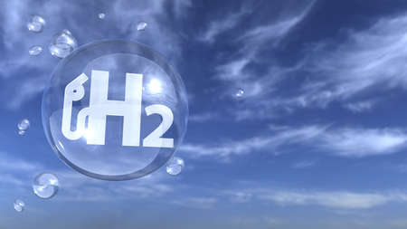 H2 gas pump symbol in the sky. 3d illustration.の写真素材