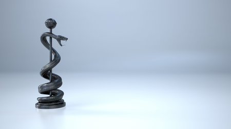 A statue of Asclepius on a bright background. 3d illustration.