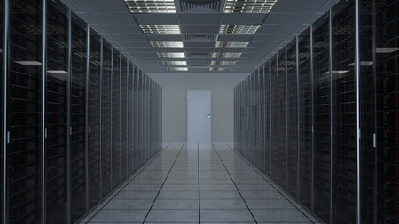 Server racks in a data center. 3d illustration.