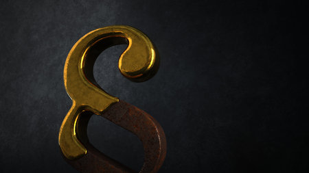 A rusty paragraph is covered with gold. 3d illustration.