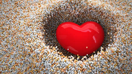 A red heart in the noble sand. 3d illustration.の写真素材