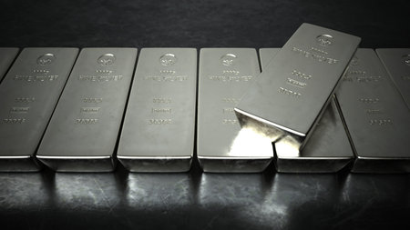 5000g fine silver bars on a table. 3d illustration.