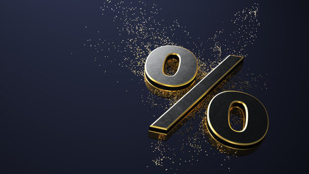A percent with a golden particles. 3d illustration.の写真素材