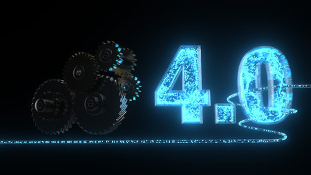 Gear wheels with the text 4.0 on the dark background. 3d illustration.
