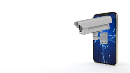 Spy camera in smartphone. 3d illustration.