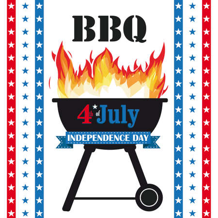 4 july barbecue with fire and balloons on the white background.のイラスト素材