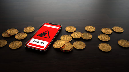 After infection by the extortion malware, payment of the ransom with Bitcoin. 3d illustration.