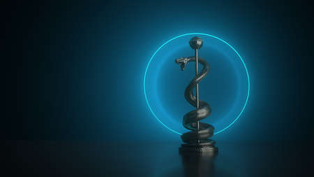 An aesculapian staff on the table. 3d illustration.の写真素材
