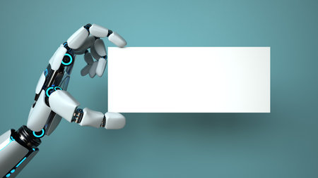 Hand of a robot with a business card. 3d illustration.の写真素材