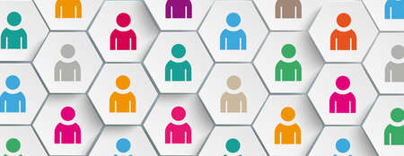 Hexagon structure with people on the gray background. Eps 10 vector file.のイラスト素材