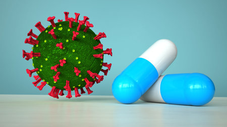 Pills against the coronavirus. 3d illustration.の写真素材