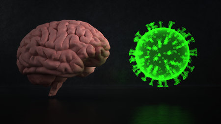 Coronavirus attacks the brain. 3d illustration.