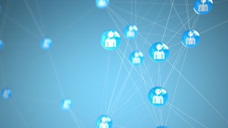 Social network on a blue background. 3d illustration.